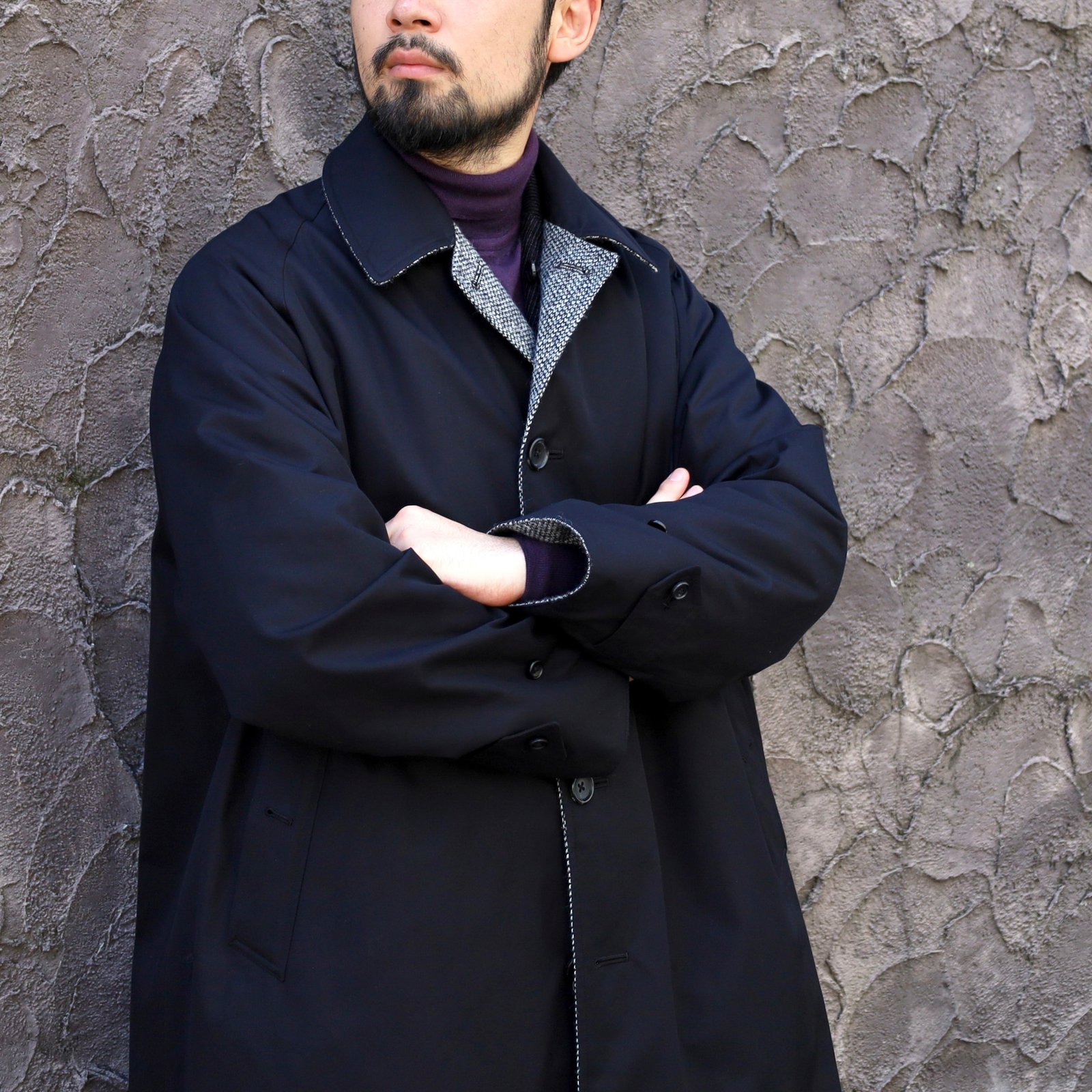 SINGLE RAGLAN COAT Ⅱ REVERSIBLE BLACK – ANATOMICA NAGOYA