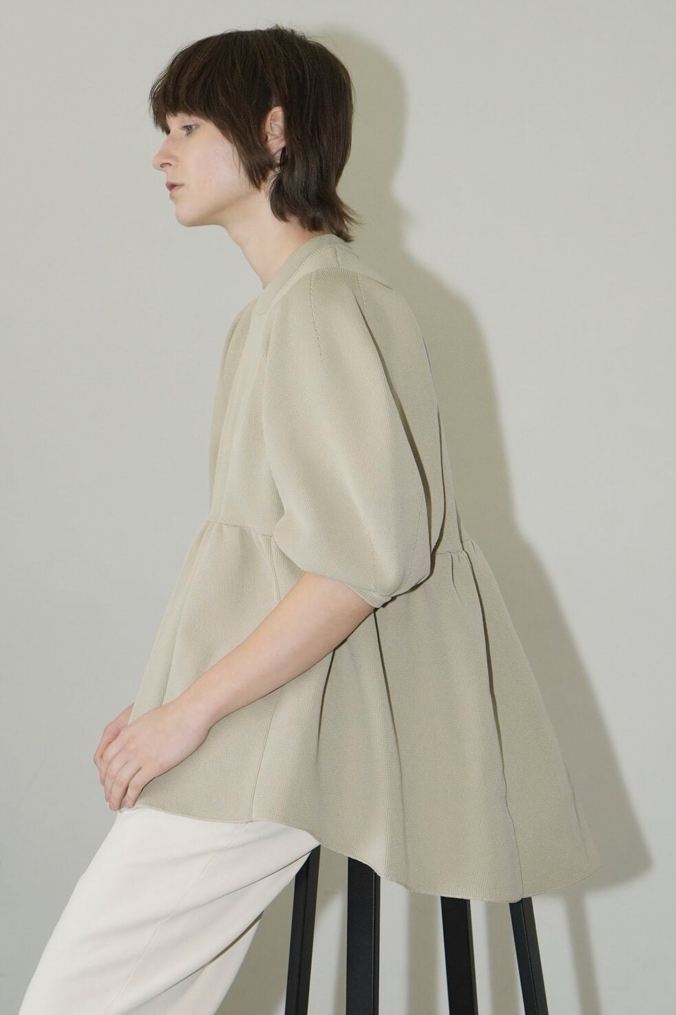 CLANE(クラネ) BALLOON SLEEVE GATHER KNIT TOPS BEIGE | サウス