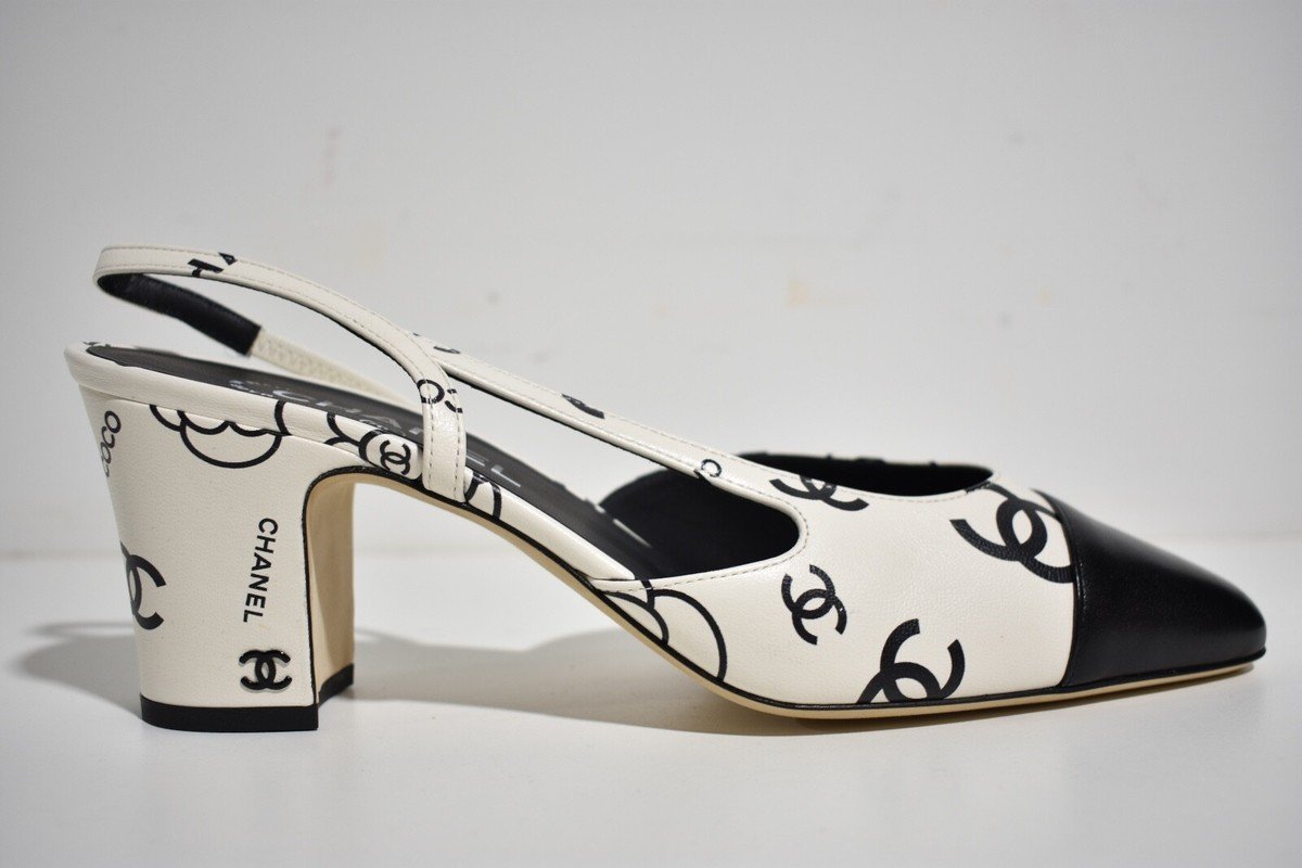 Chanel 23P Mademoiselle Coco Sling White Black CC Logo Slingback