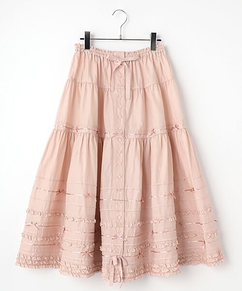 リボン使いローンミディスカート （ロング・マキシ丈スカート）｜PINK