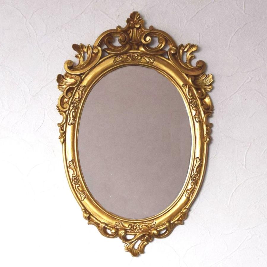 イタリア製 ロココ調 ヨーロピアン 壁掛け鏡 オーバルミラー ゴールド