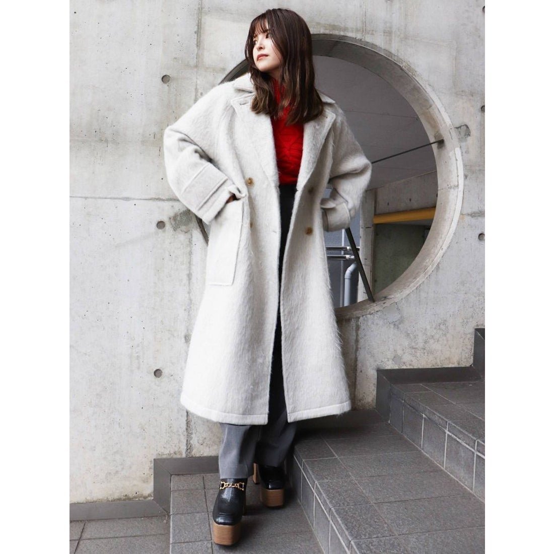 MURUA シャギーオーバーコート（グレー） -ファッション通販 FASHION