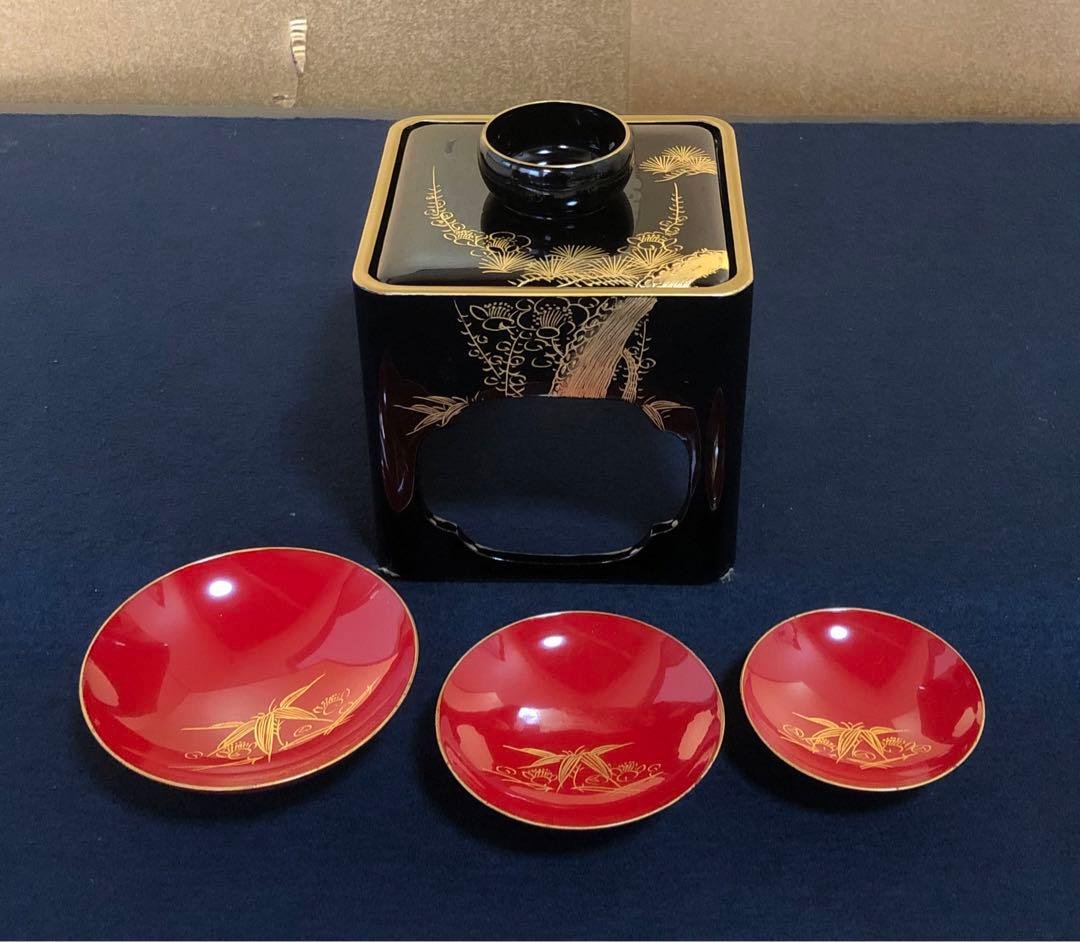 《R》黒塗 沈金松竹梅図 屠蘇器 元箱　260108き1