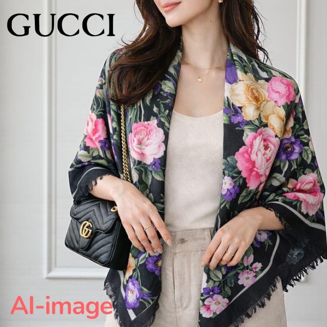 GUCCI グッチ ストール ウール×シルク ショール マフラー フローラル GUCCI（グッチ） ストール マフラー メンズ レディース GG柄 ピンク